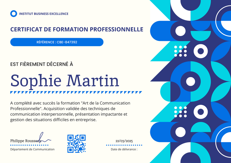 Modèle certificat de réalisation formation abstrait et moderne Modèle certificat de réalisation formation abstrait et moderne