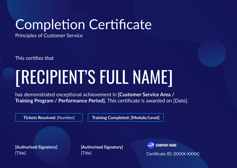 Customer Service Certificate Template – Landscape Customer Service Certificate Template – Landscape