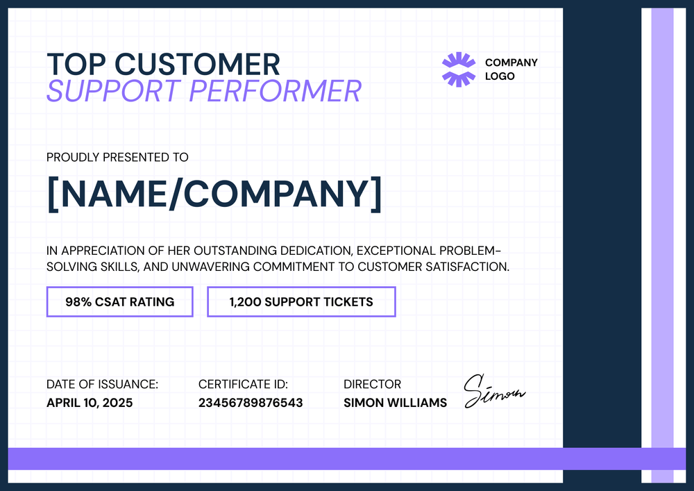 Customer Service Certificate Template – Landscape Customer Service Certificate Template – Landscape