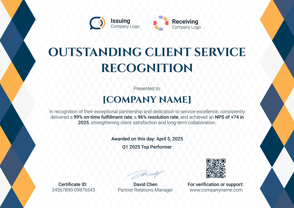 Customer Service Certificate Template – Landscape Customer Service Certificate Template – Landscape