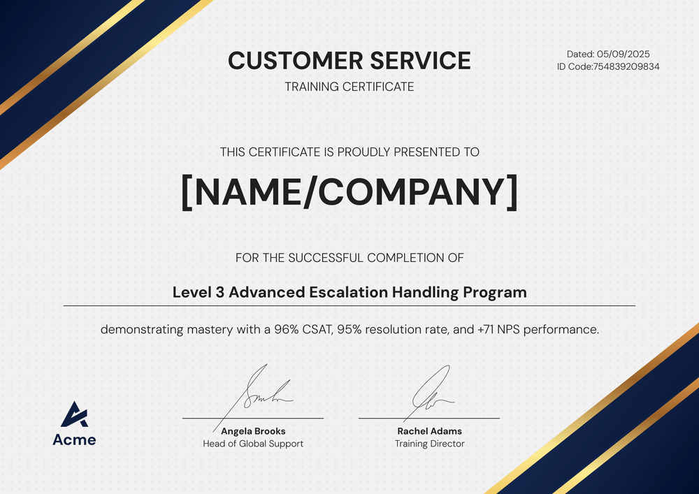 Customer Service Certificate Template – Landscape Customer Service Certificate Template – Landscape
