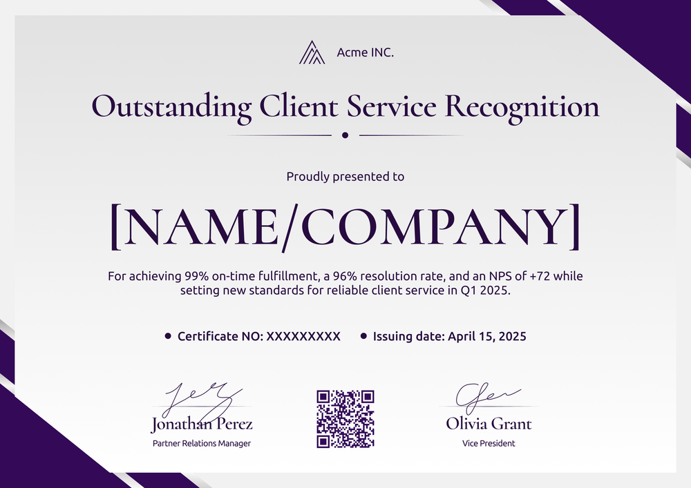 Customer Service Certificate Template — Landscape Customer Service Certificate Template — Landscape