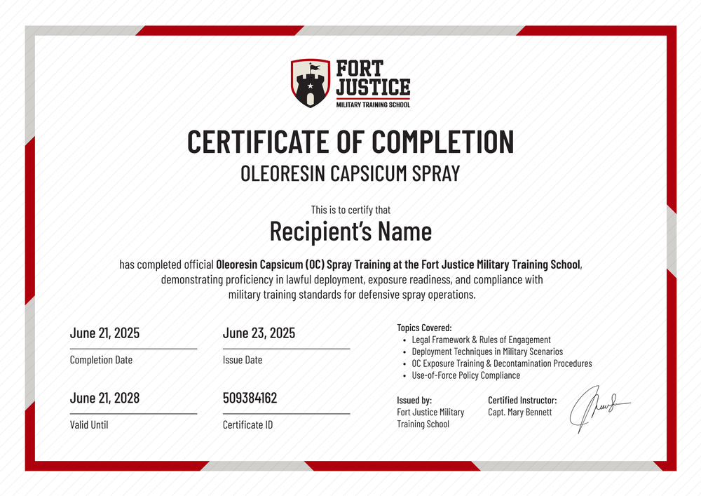Free OC Spray Certification Template - Landscape Free OC Spray Certification Template - Landscape
