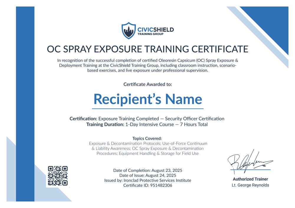 Free & Blue OC Spray Certificate Template - Landscape Free & Blue OC Spray Certificate Template - Landscape