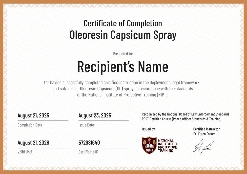 OC Spray Certificate Template – Landscape OC Spray Certificate Template – Landscape