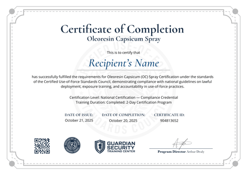 Editable OC Spray Certificate Template – Landscape Editable OC Spray Certificate Template – Landscape