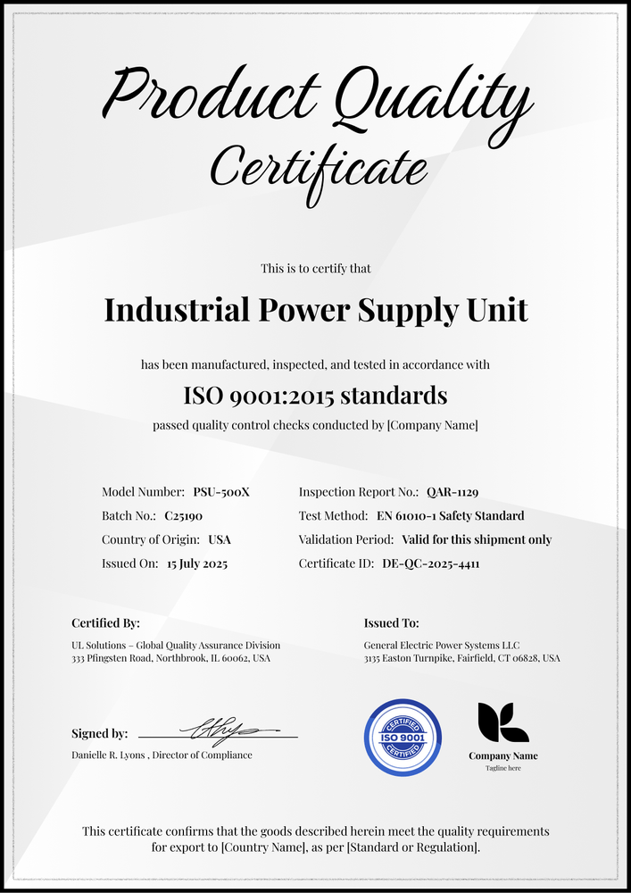 Product Quality Certificate Template – Portrait Product Quality Certificate Template – Portrait