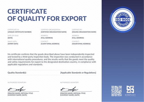 Certificate of Quality Template – Landscape Certificate of Quality Template – Landscape