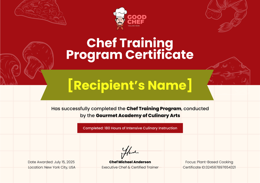 Red Chef Certificate Template for Training - Landscape Red Chef Certificate Template for Training - Landscape