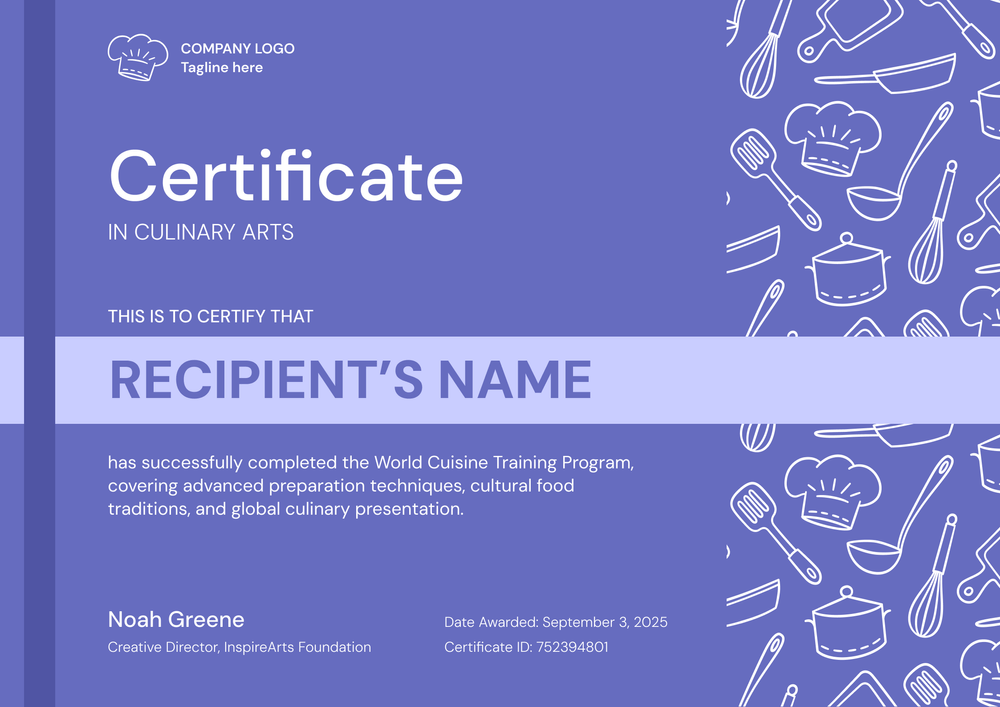 Violet Culinary Certificate Template – Landscape Violet Culinary Certificate Template – Landscape