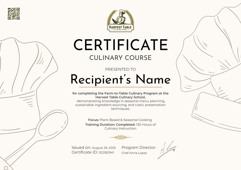 Culinary Certificate Template – Landscape Culinary Certificate Template – Landscape