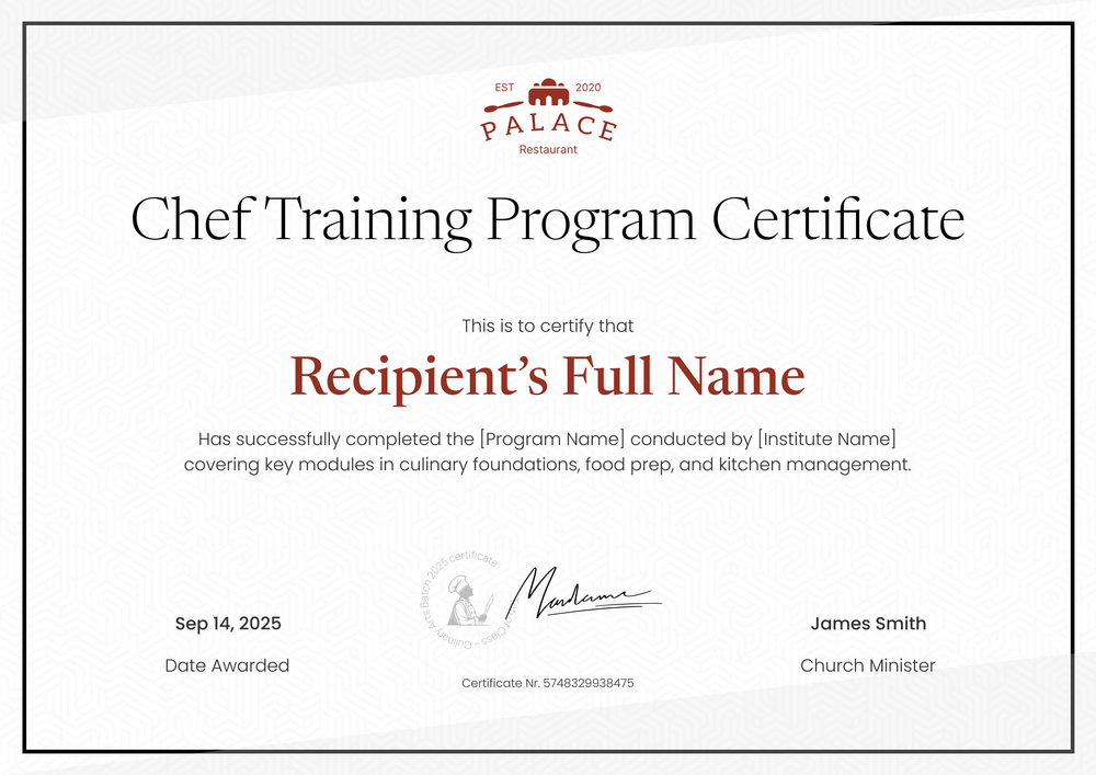 Free Printable Chef Certificate Template – Landscape Free Printable Chef Certificate Template – Landscape