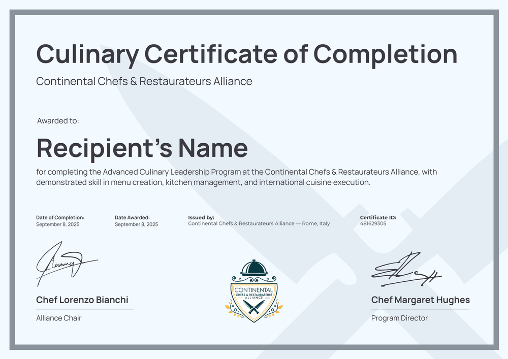 Chef Training Certificate Template – Landscape Chef Training Certificate Template – Landscape