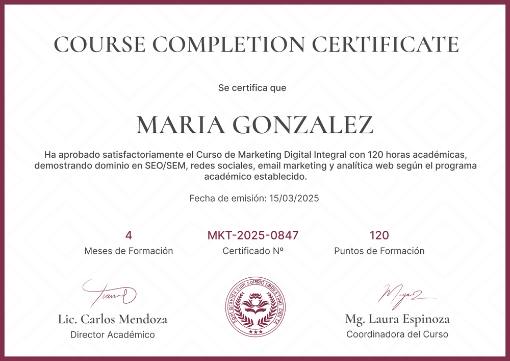 Modelo de certificado de curso clásico – Horizontal Modelo de certificado de curso clásico – Horizontal