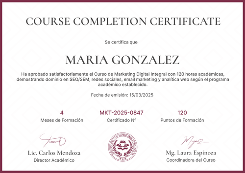Modelo de certificado de curso clásico – Horizontal Modelo de certificado de curso clásico – Horizontal