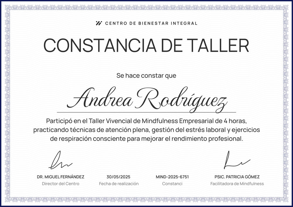 Modelo de certificado de taller clásico y profesional – Horizontal Modelo de certificado de taller clásico y profesional – Horizontal
