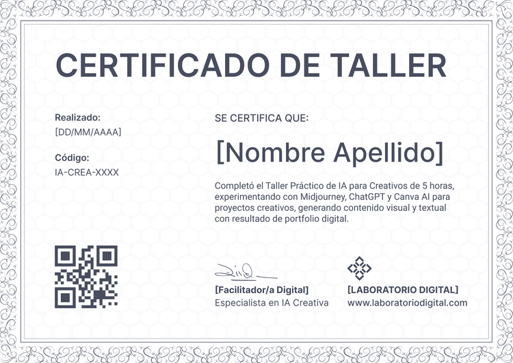 Modelo de certificado de taller elegante y profesional Modelo de certificado de taller elegante y profesional