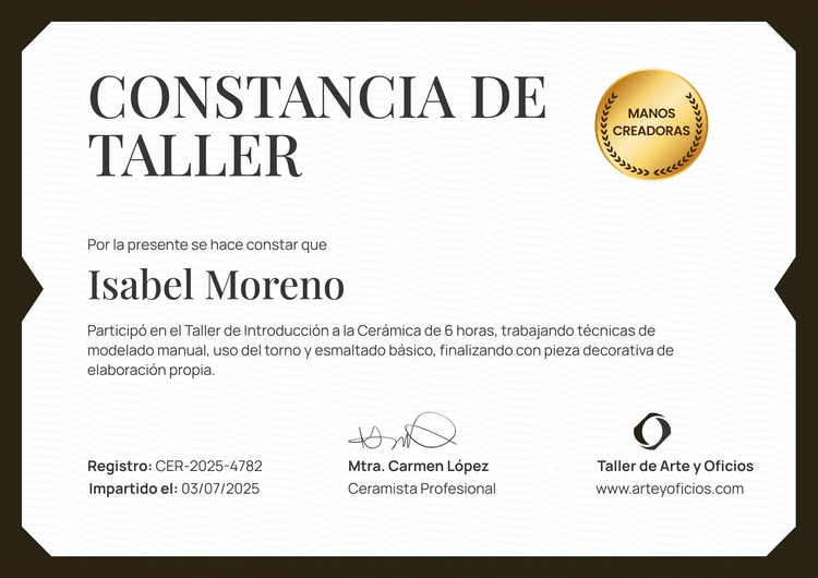 Modelo de certificado de taller personalizable y profesional Modelo de certificado de taller personalizable y profesional