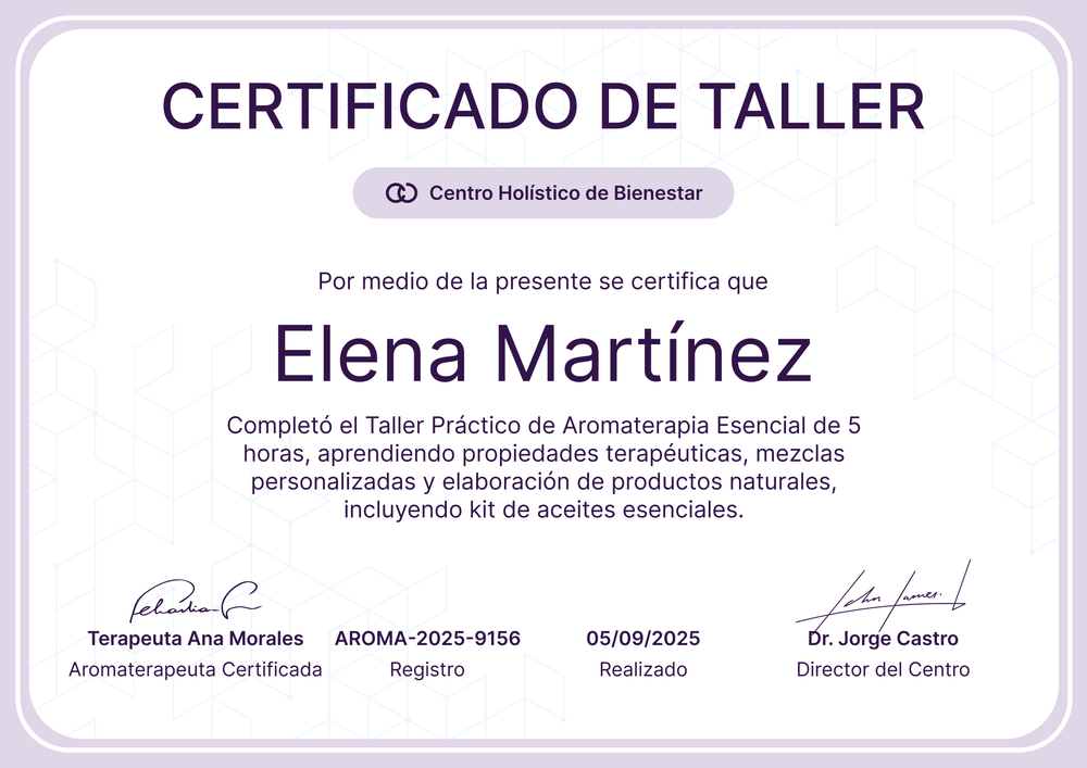 Constancia de taller fresca y profesional – Horizontal Constancia de taller fresca y profesional – Horizontal