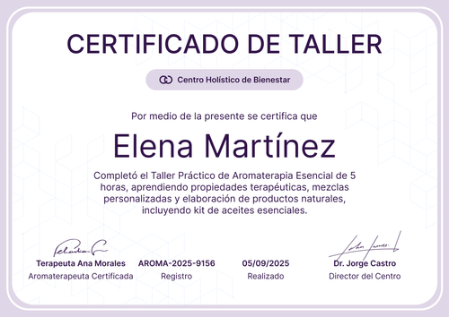 Constancia de taller fresca y profesional – Horizontal Constancia de taller fresca y profesional – Horizontal