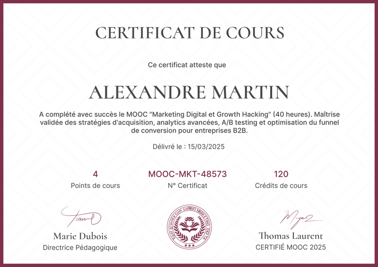 Modèle certificat de cours classique et professionnel Modèle certificat de cours classique et professionnel