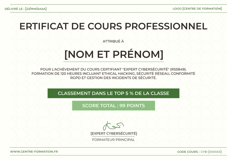 Modèle certificat de cours rafraîchissant et simple Modèle certificat de cours rafraîchissant et simple