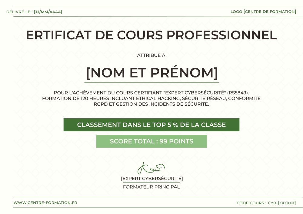 Modèle certificat de cours rafraîchissant – Paysage Modèle certificat de cours rafraîchissant – Paysage