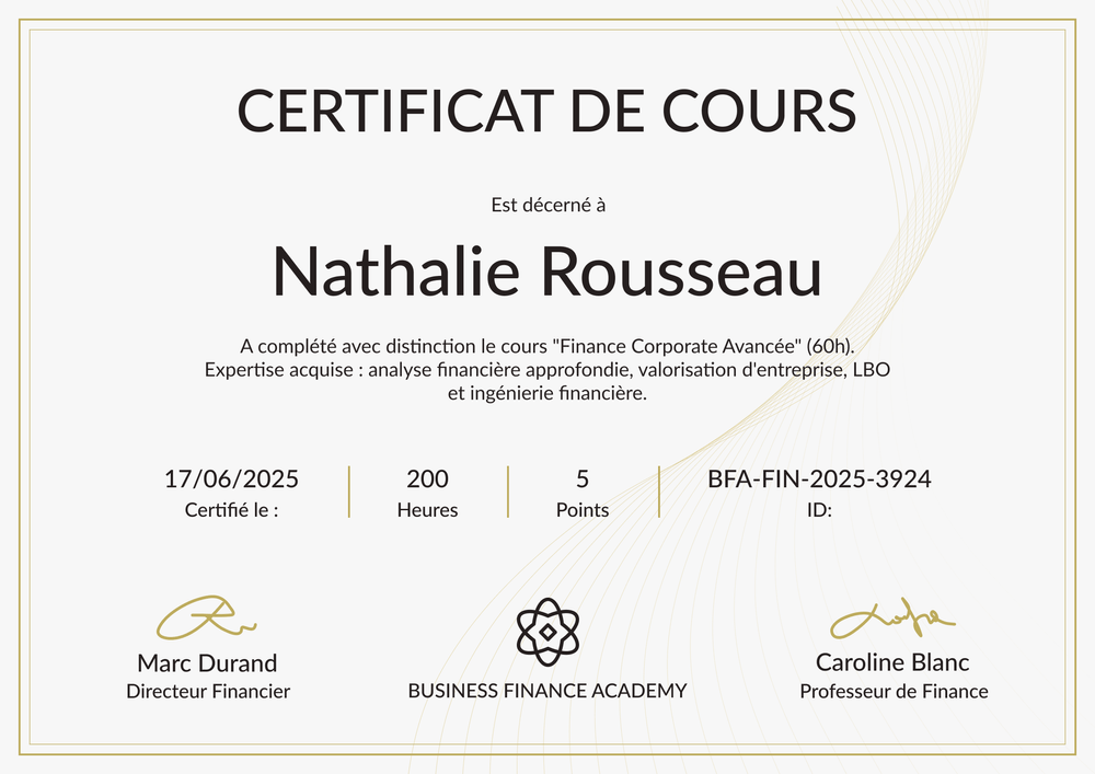 Modèle certificat de cours épuré – Paysage Modèle certificat de cours épuré – Paysage