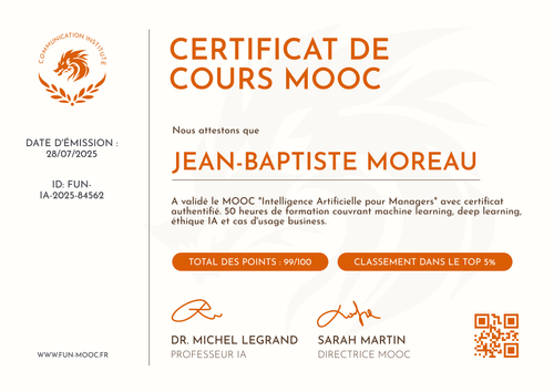 Modèle certificat de cours simple – Paysage Modèle certificat de cours simple – Paysage