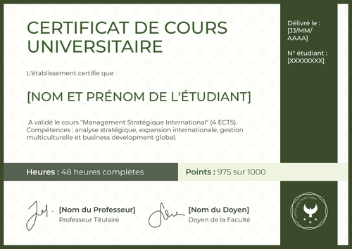Modèle certificat de cours inspirant et formel – Paysage Modèle certificat de cours inspirant et formel – Paysage