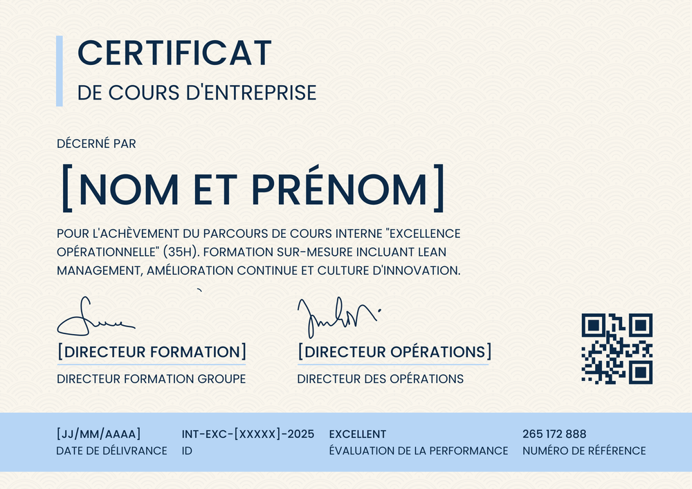 Certificat de cours interne – Paysage Certificat de cours interne – Paysage
