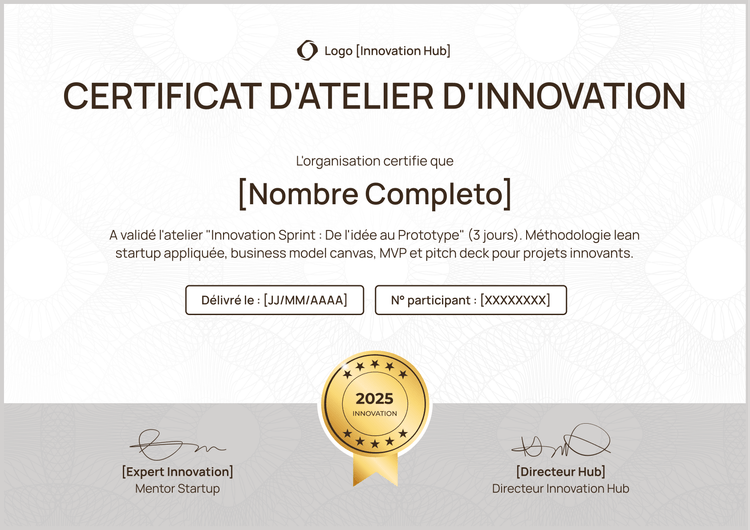 Certificat atelier organisé et professionnel Certificat atelier organisé et professionnel