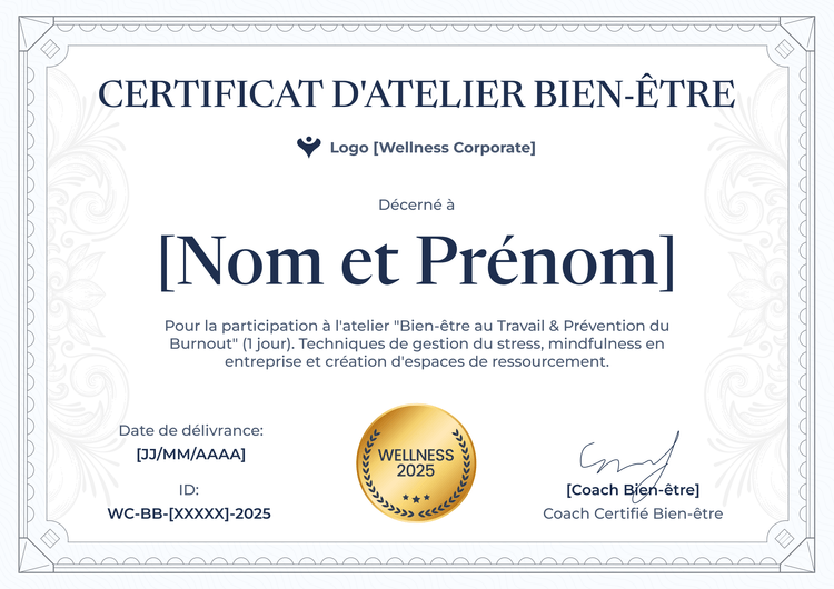 Certificat atelier élégant et professionnel Certificat atelier élégant et professionnel