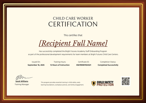 Editable Child Care Safety Certificate – Landscape Editable Child Care Safety Certificate – Landscape