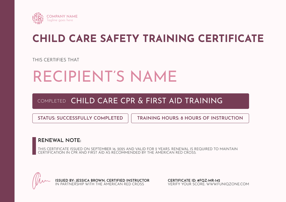 Modern Child Care Training Certificate – Landscape Modern Child Care Training Certificate – Landscape