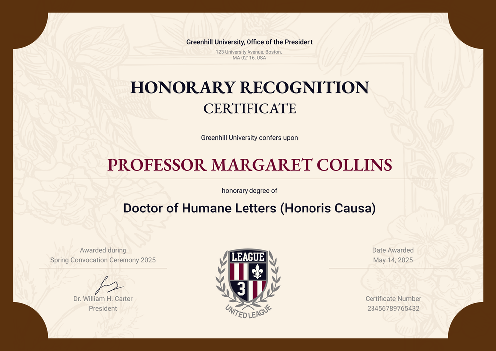 Distinguished Honorary Certificate Template in Brown - Landscape Distinguished Honorary Certificate Template in Brown - Landscape