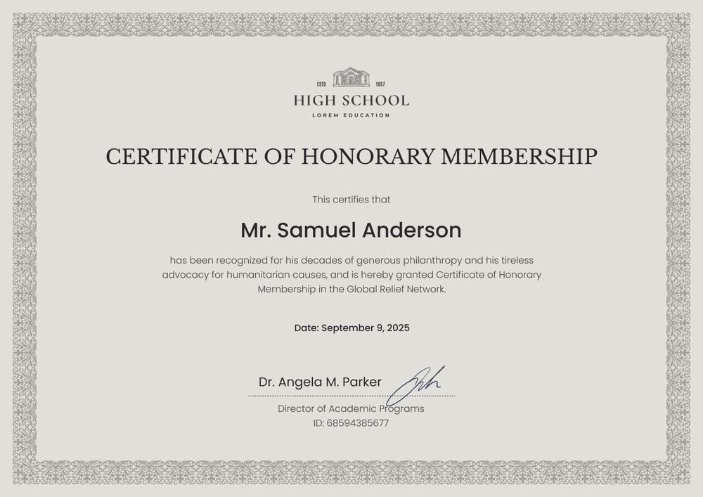 Free Grey Honorary Certificate Template - Landscape Free Grey Honorary Certificate Template - Landscape