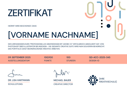 Kurszertifikat Vorlage – Querformat Kurszertifikat Vorlage – Querformat