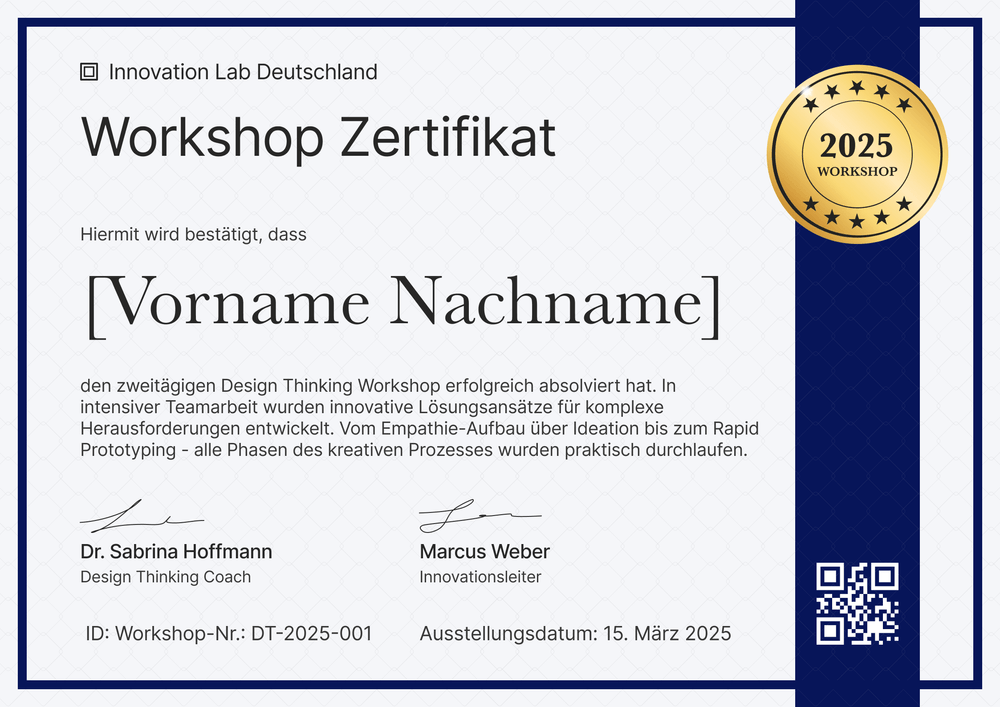 Design Thinking Zertifikat Workshop Vorlage – Querformat Design Thinking Zertifikat Workshop Vorlage – Querformat