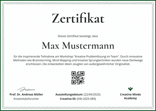 Kreativitäts Zertifikat Workshop Vorlage – Querformat Kreativitäts Zertifikat Workshop Vorlage – Querformat