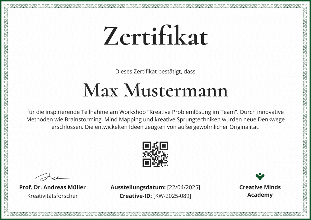 Kreativitäts Zertifikat Workshop Vorlage – Querformat Kreativitäts Zertifikat Workshop Vorlage – Querformat