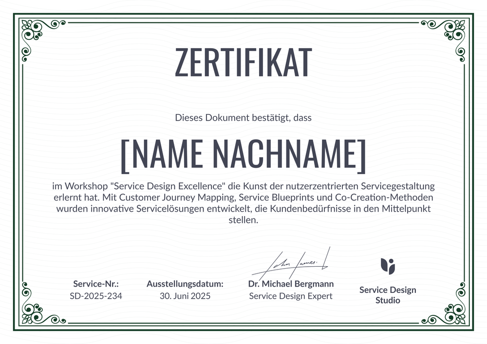 Service Design Zertifikat Workshop Vorlage – Querformat Service Design Zertifikat Workshop Vorlage – Querformat