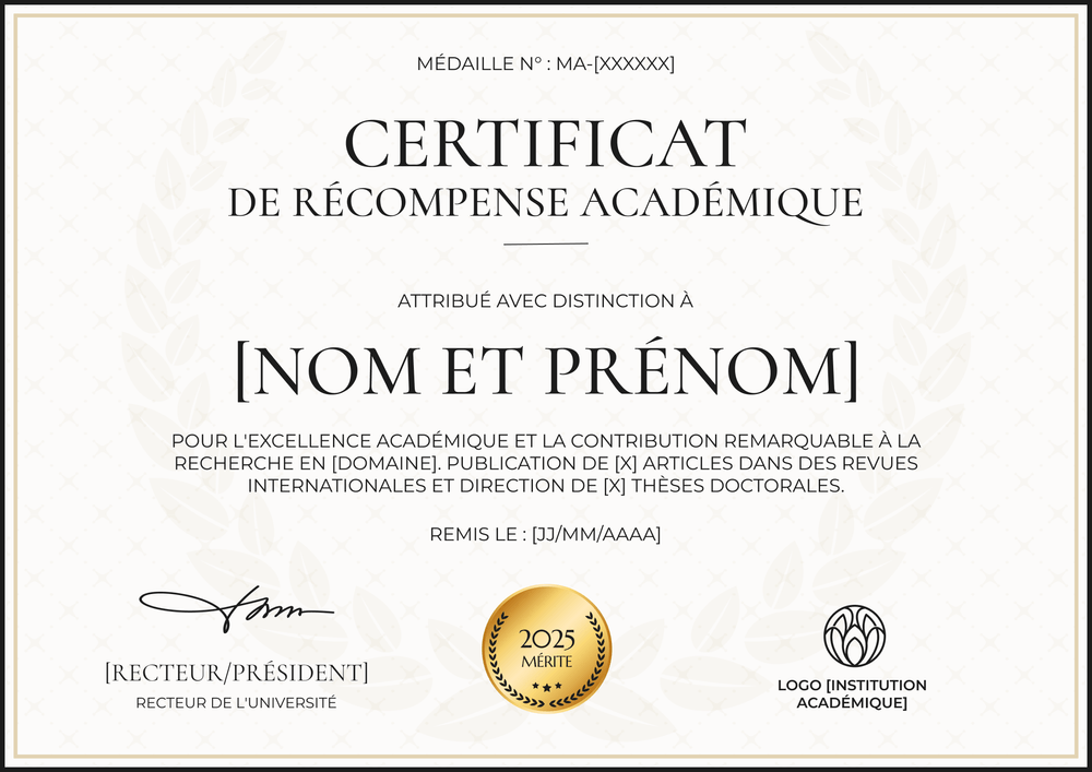 Certificat de récompense épuré pour l’université - Paysage Certificat de récompense épuré pour l’université - Paysage