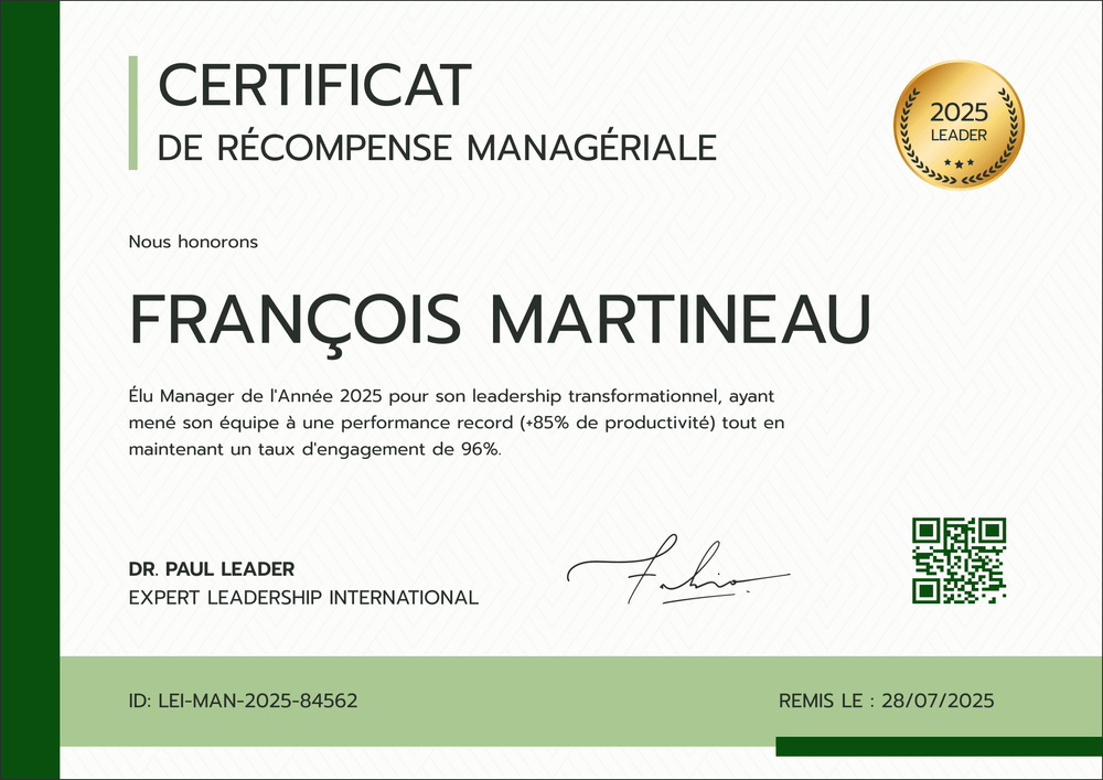 Certificat de récompense professionnel structuré – Paysage Certificat de récompense professionnel structuré – Paysage