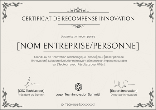 Certificat de récompense classique pour innovation - Paysage Certificat de récompense classique pour innovation - Paysage