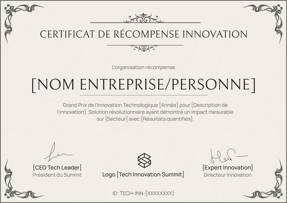 Certificat de récompense classique pour innovation - Paysage Certificat de récompense classique pour innovation - Paysage