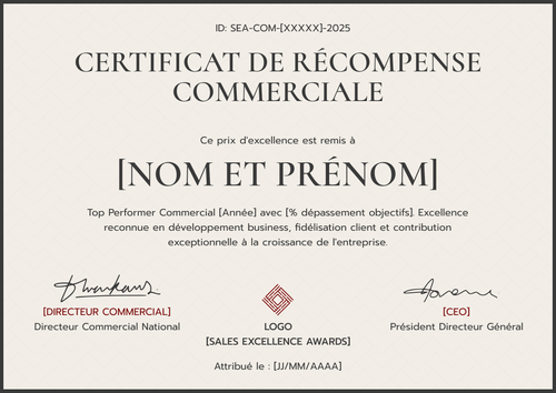 Certificat de récompense – Paysage Certificat de récompense – Paysage