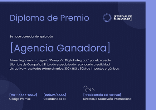 Modelo de certificado de premio para creatividad empresarial - Horizontal Modelo de certificado de premio para creatividad empresarial - Horizontal