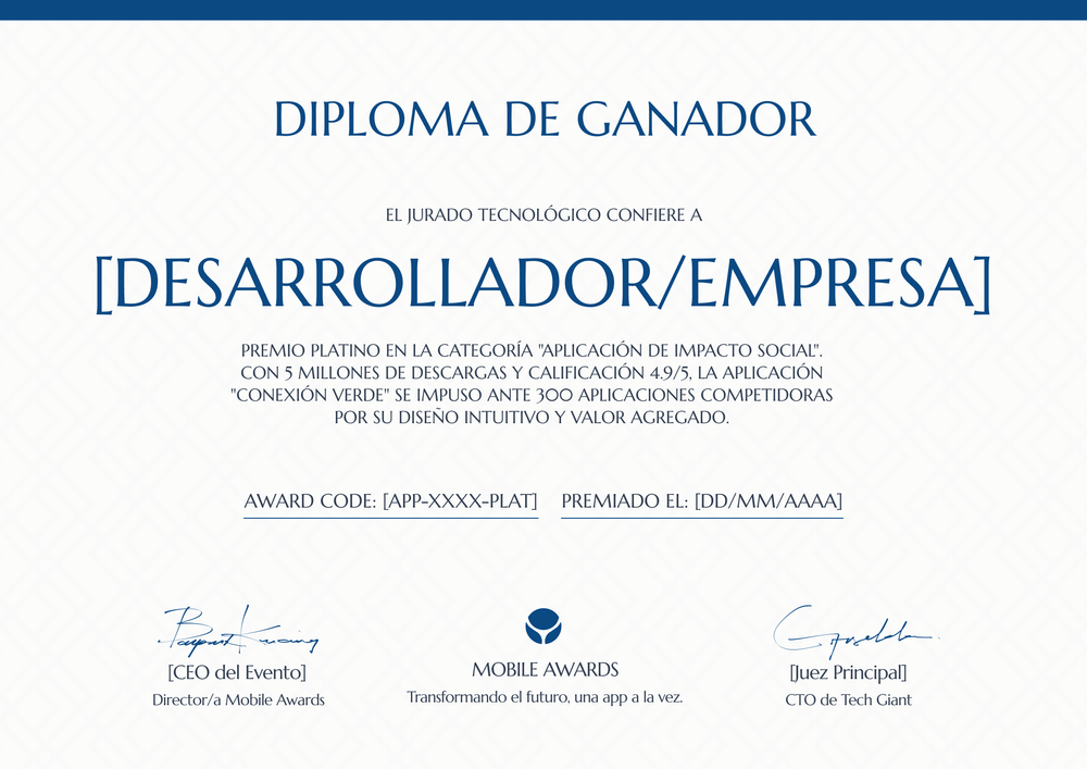 Modelo de certificado de premio azul – Horizontal Modelo de certificado de premio azul – Horizontal