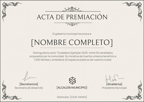Modelo de certificado de premio tradicional para eventos públicos - Horizontal Modelo de certificado de premio tradicional para eventos públicos - Horizontal